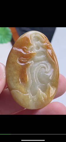 48-33.4-6.2mm,水润黄翡巧雕福在眼前吊坠，天然翡翠A货aaa6727七