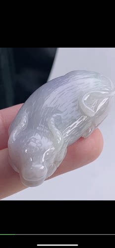 50.4-24.3-13.8mm,淡紫立体生肖牛吊坠，天然翡翠A货aaa6917十五