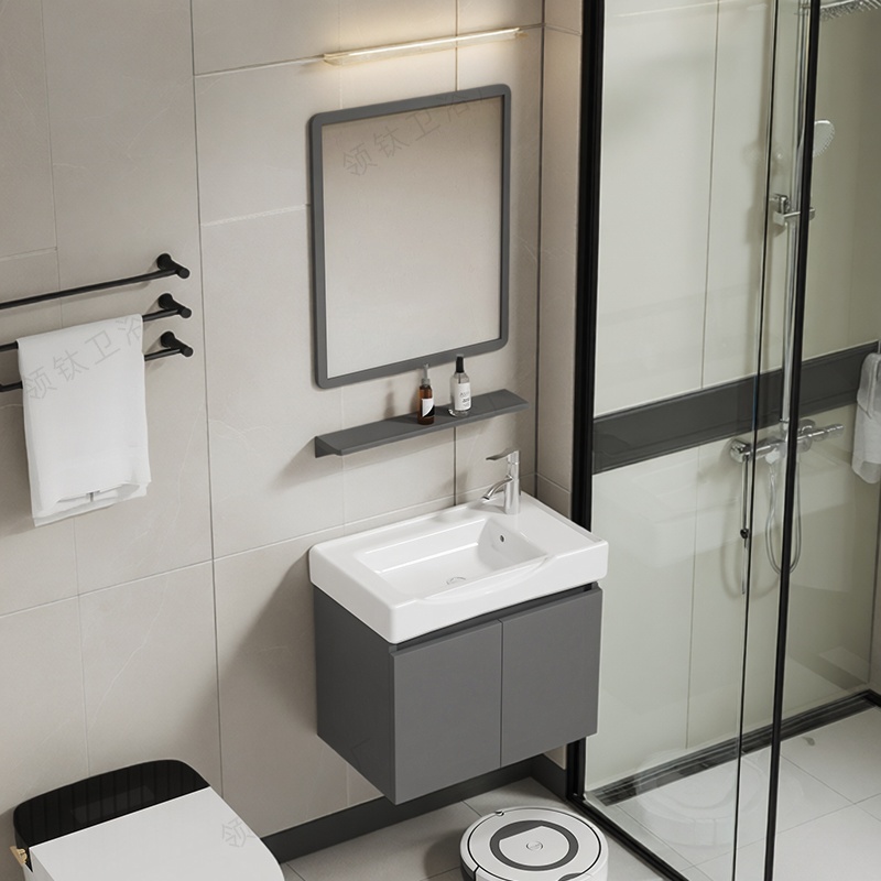 小户型防水蜂窝铝浴室柜组合太空铝窄边陶瓷一体洗手盆洗漱台