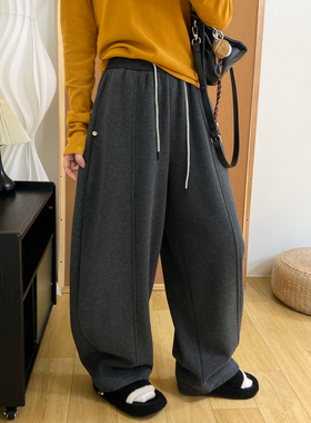 慵懒风加厚保暖奥粒绒弯刀卫裤冬季宽松阔腿束脚两穿拖地香蕉裤女