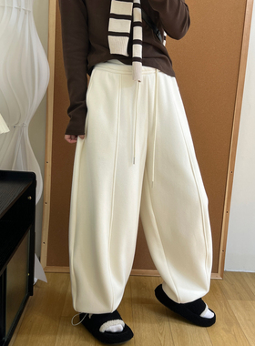 松弛感简约阔腿显瘦两穿运动裤冬季休闲百搭加绒加厚松紧腰卫裤女