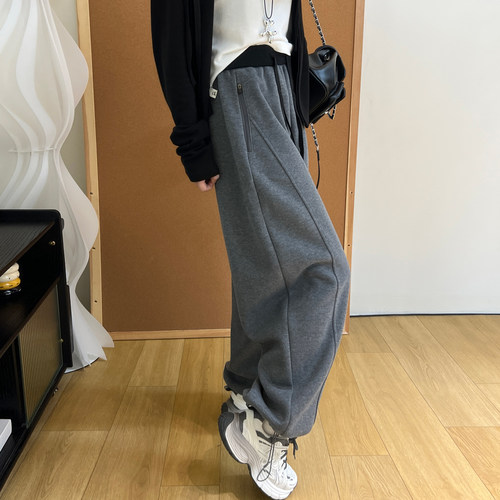 拉链口袋休闲卫裤女秋冬加绒裤子