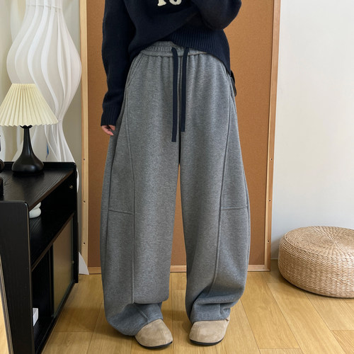 奥粒绒加厚保暖高腰阔腿香蕉裤冬季休闲百搭垂坠感加长弯刀卫裤女