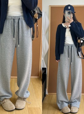 窄版阔腿卫裤女冬季加奥粒绒保暖可收口抽绳直筒束脚两穿休闲长裤