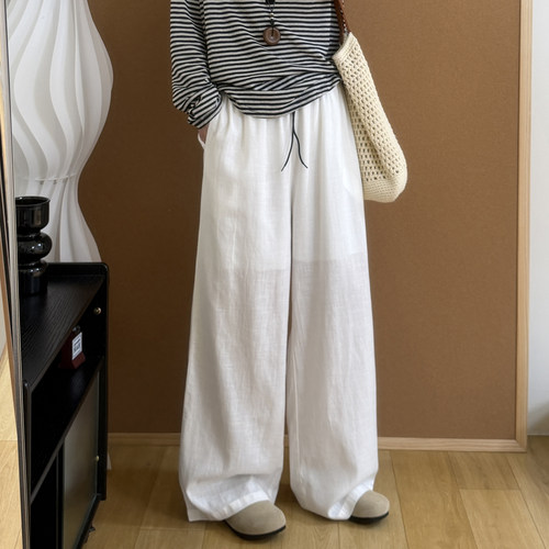 亚麻天丝薄款显瘦垂感阔腿裤女