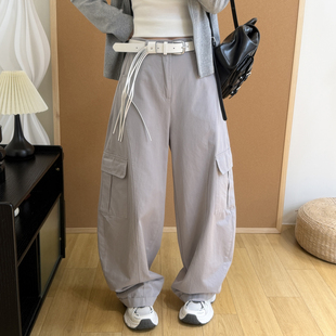 裤 慵懒风休闲简约多色系后半松紧腰大口袋弯刀工装 女 新款 2026春季