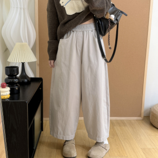 松紧腰显瘦九分萝卜老爹裤 新款 女2026春季 日系简约百搭阔腿休闲裤