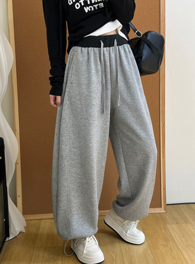 版型巨好高腰抽绳卫裤女秋冬加绒休闲百搭阔腿束脚两穿弯刀运动裤