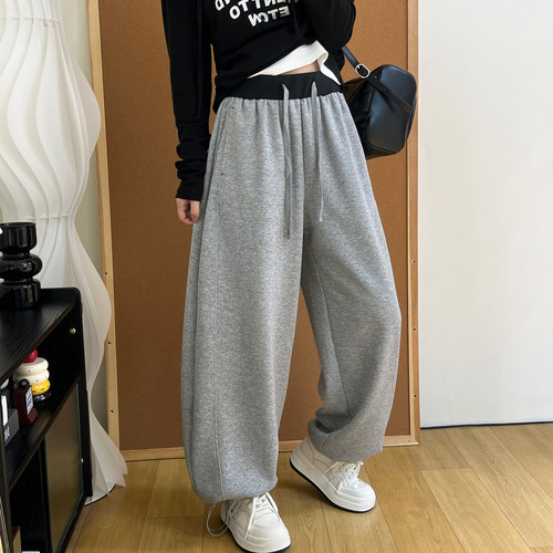 版型巨好高腰抽绳运动卫裤女加绒