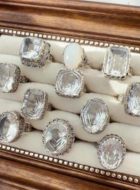 新款尼泊尔天然白水晶戒指纯银