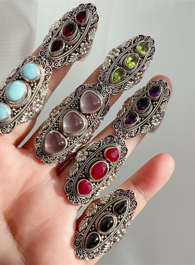 天然宝石戒指925银复古