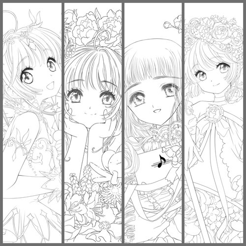 复刻 魔卡少女樱1 知世涂色线稿DIY礼物送人马克笔彩铅超厚绘画纸