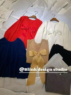 价格私询CJZP新款时尚气质深V可拆卸真丝蝴蝶结羊绒套头针织衫