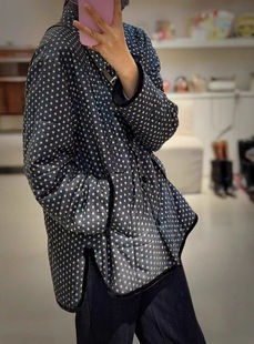 价格私询2025新款 棉混纺百搭圆领波点翻领棉服 设计感小众韩版