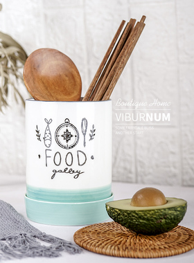 陶瓷釉下彩勺筷笼筷子桶分体沥水式陶瓷筷子笼裕行小清新可接水