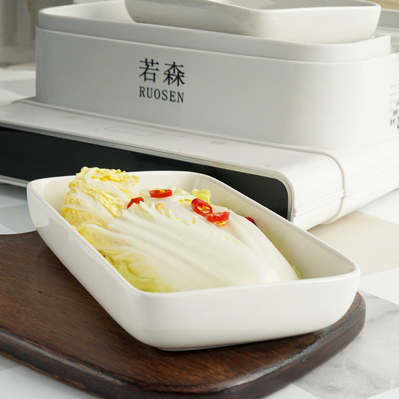 家用纯白陶瓷蒸菜盘窄边碟电蒸箱空气炸锅专用盘子微波炉适用