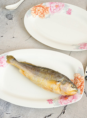 中式陶瓷长方鱼盘家用大号骨瓷蒸鱼盘子中式高级感椭圆鱼盘