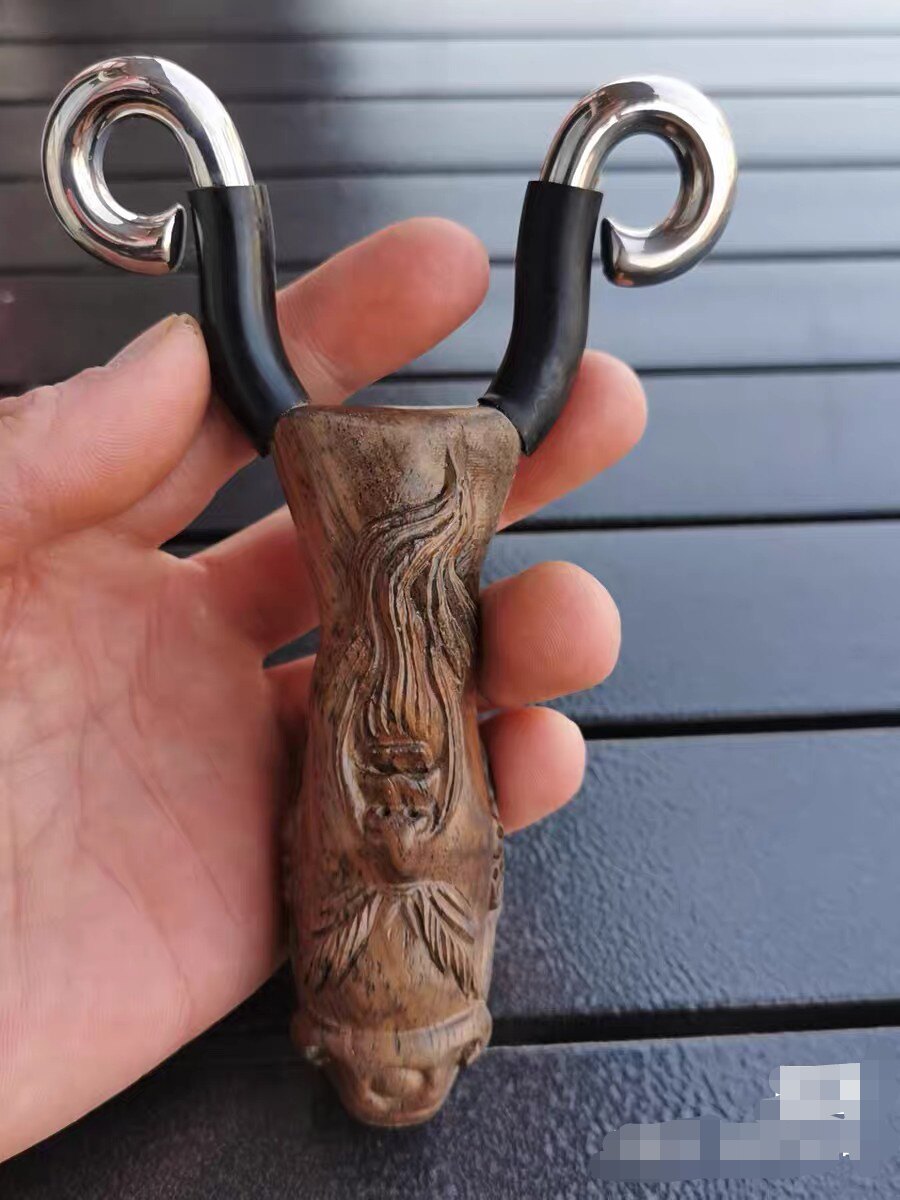 瑕疵微裂痕处理弹射厂家直销黑檀木手工弹弓纯铜冷弯传统圆皮筋弹