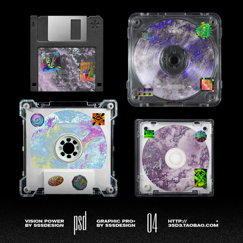 3SD3先锋潮流品牌包装文创赛博透明金属质感CD磁盘包装盒样机素材