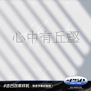 3SD3高级LOGO字体图形VIS击凹压凹纸张质感效果PSD样机中文字体包