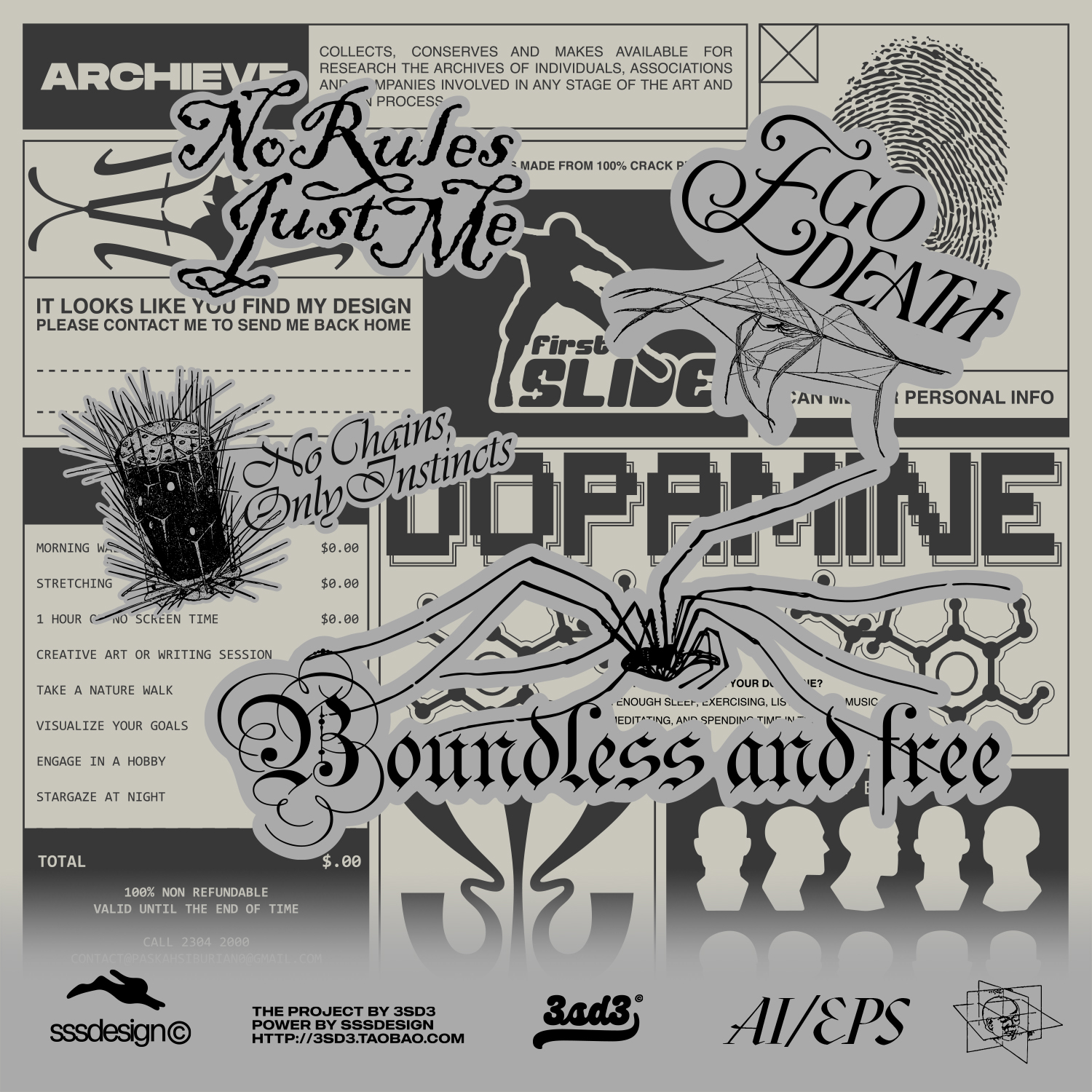 3SD3嘻哈朋克摇滚哥特黑白复古反规则自由实验先锋叛逆矢量AI素材