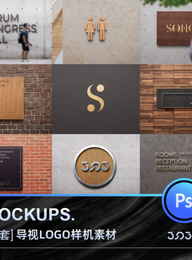 3SD3商业标识志店铺门头室内3D空间门牌VI导视LOGO样机PS设计素材