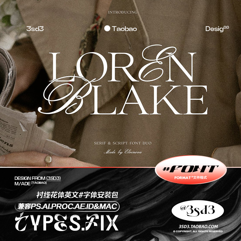 3sd3 复古英式欧洲精致高级花体衬线组合procreate英文字体安装包