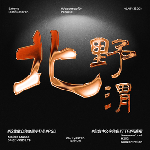 3SD3高级立体金属金色质感LOGO字体PS样机素材可商用书法中文字体