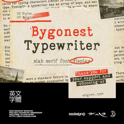 PROCREATE 复古做旧肌理毛边欧式打字机效果风格PSAI英文字体素材