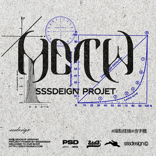 3SD3复古粗糙磨损噪点肌理纹理毛边LOGO字体效果展示样机设计素材