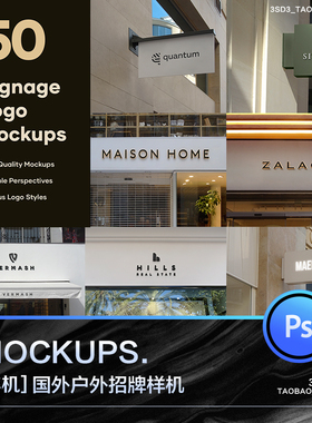 3SD3国外户外街道门面发光店铺门头店招导视LOGO立体字PS样机素材