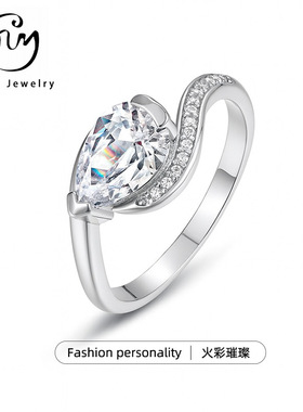 S925银水滴莫桑石女戒轻奢金色镶嵌网红爆款现货批发精致