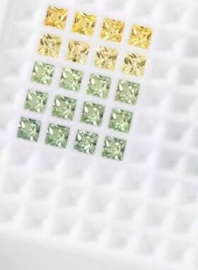 公主方3x3mm20粒耐高温渐变培育黄蓝宝绿蓝宝石戒指吊坠彩虹配石