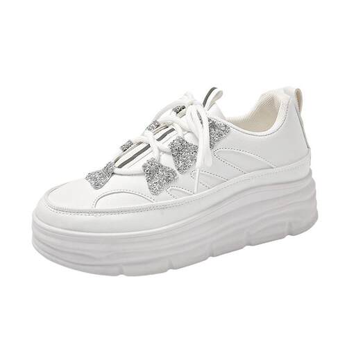 新款女鞋板鞋亮片春秋季潮鞋小白鞋厚底内增高时尚休闲鞋学生鞋