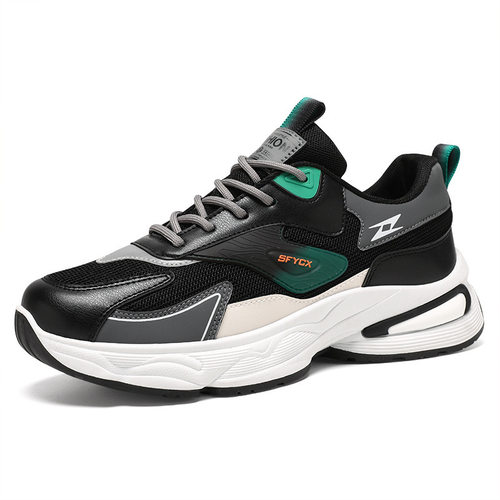 黑色系带男鞋新款透气网面运动鞋男子百搭厚底防滑休闲鞋老爹潮鞋