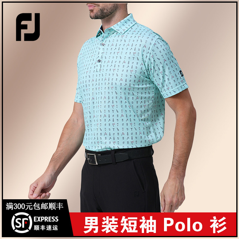 FootJoy高尔夫夏季男士短袖FJ透气印花时尚翻领POLP衫81770 81771