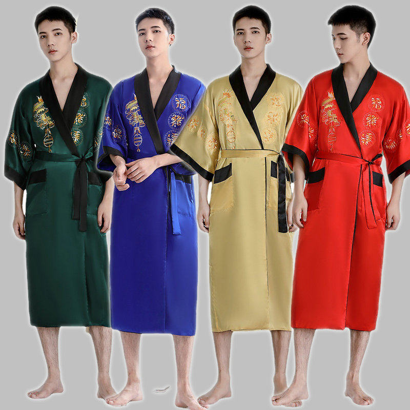 남성용 양면 용 가운 일본식 레이스 업 목욕 가운 남녀 당나라 양복 가디건 잠옷 민족 스타일 홈 잠옷 성능 의류
