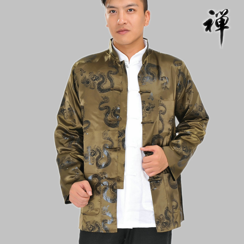 春秋季中老年男士唐装缎面夹克潮