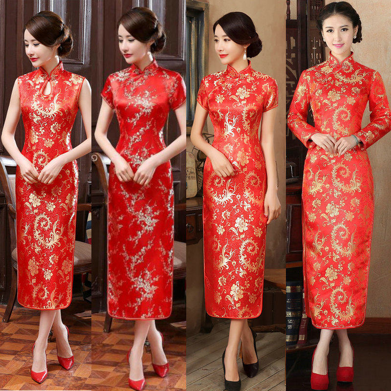 长款旗袍酒店迎宾礼服剪裁礼仪
