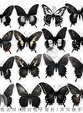 黑色哥特风蝴蝶png剪贴画垃圾手账Junk Journal素材