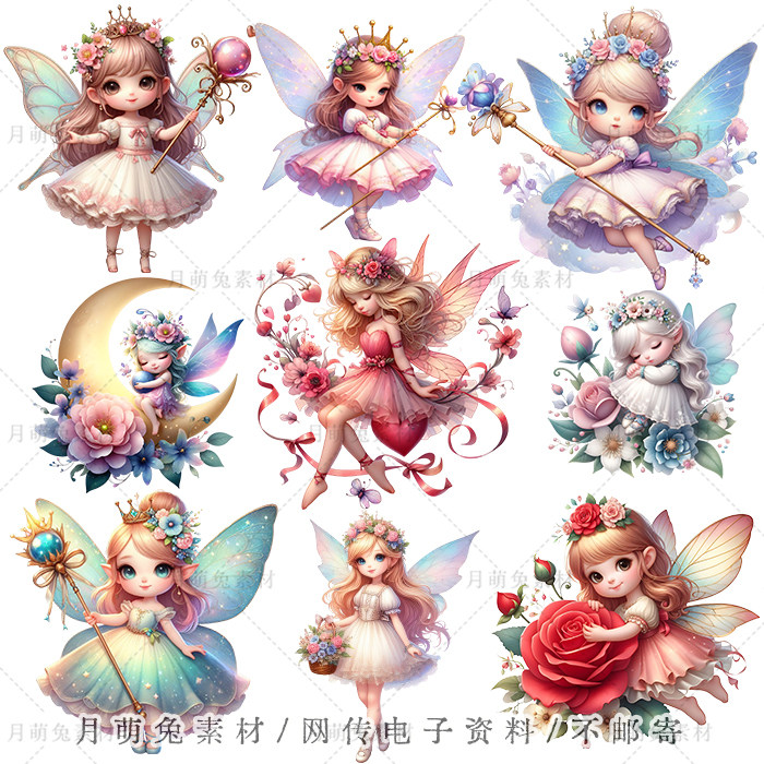 可爱童话花仙子小精灵公主插画海报装饰剪贴画手账png设计素材