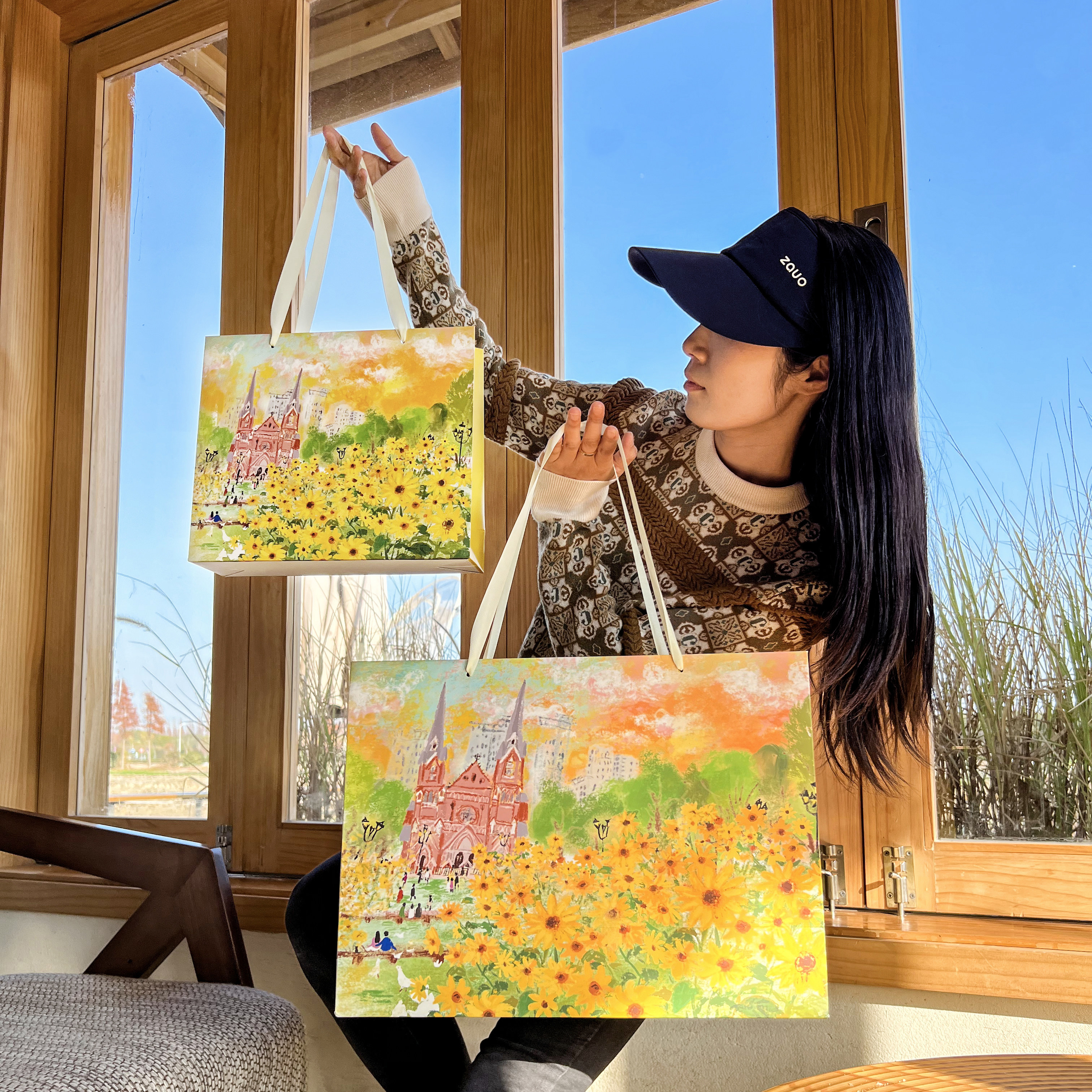 【向日葵-白卡纸袋】可提 可肩挎 白卡硬纸袋 礼品袋服装袋可定制,包装,礼品袋/塑料袋,淘宝优惠券,粉丝福利购,淘宝优惠卷