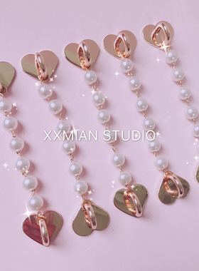 ciar日本ains日系金属珍珠爱心手机挂件桃心扣手机链少女挂饰