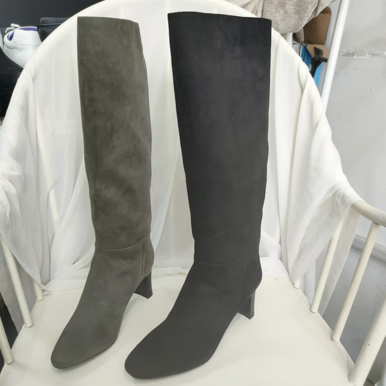 日系修腿显瘦高跟粗跟长靴女