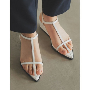 女 一字带细带坡跟日系罗马凉鞋 edit简约高级感