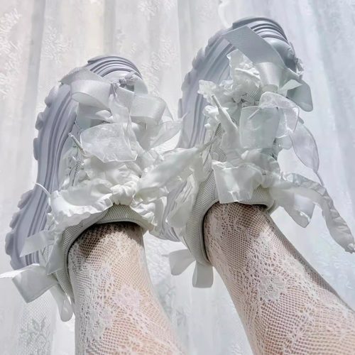 日系复古蝴蝶结丝带增高老爹鞋