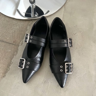 UND酷感风拉满!N复古尖头金属皮带扣一字带日系玛丽珍鞋单鞋女鞋