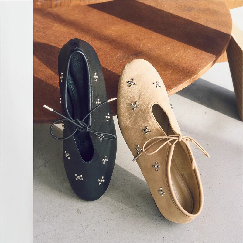 日系小贵P！超舒适复古法式梅花铆钉系带日系玛丽珍鞋女芭蕾舞鞋