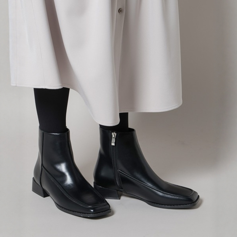 nano超好靴型！简约气场干练复古百搭方头日系女靴瘦瘦靴黑色短靴