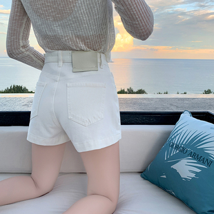 【现货】西草儿6815薄款白色牛仔短裤女高腰显瘦四面弹a字阔腿裤
